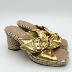 Gaimo Leather Twist Band Espadrille Heeled Sandals Gold
